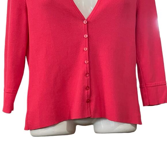 Talbots Petites Women's Punch Pink Button Front 3/4 Slv Sweater Cardigan Size M - Picture 7 of 10